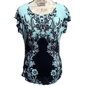♛4/$20♛ Apt. 9 Dressy Floral Blouse Top Dolman Thin Stretchy Mint Green Black L
